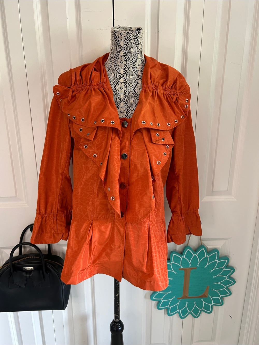 🔥 Bellissima Avant-Garde Burnt Orange Ruffle Statement Jacket - Size M